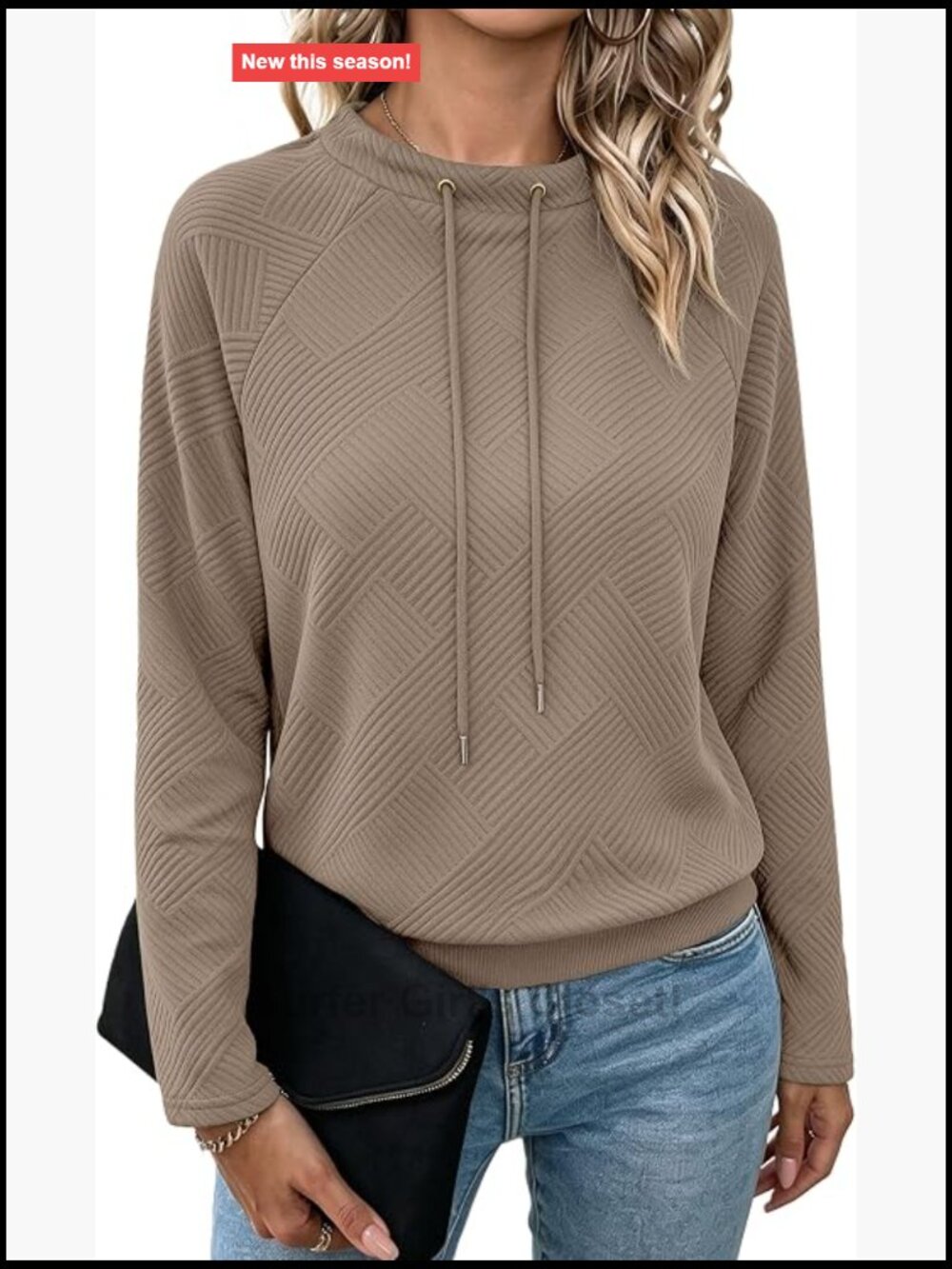 Womens Loose Fit Raglan Sleeve Textured Pullover Sweatshirt Mock Neck